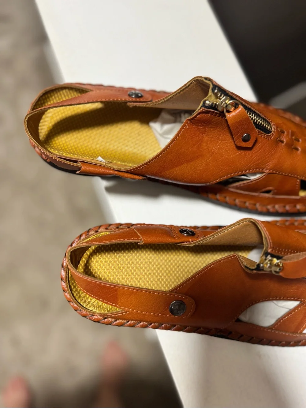 Men's Tan Leather Slingback closed toe Sandals with Zipper Accent 46/12.5